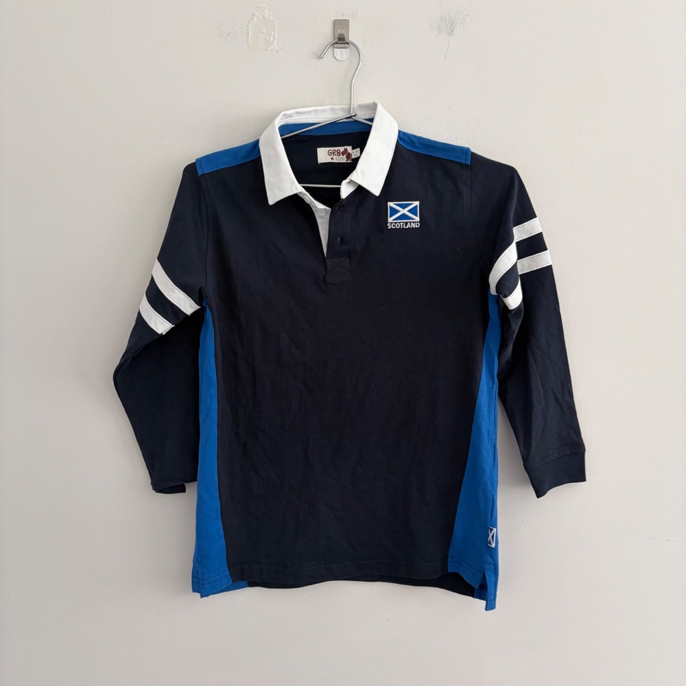 GR8 Kids Scotland Rugby Shirt Navy Blue Long Sleeve Polo Kids Size 9-10 Yrs